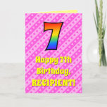 [ Thumbnail: 7th Birthday: Pink Stripes & Hearts, Rainbow # 7 Card ]