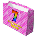 [ Thumbnail: 7th Birthday: Pink Stripes & Hearts, Rainbow # 7 Gift Bag ]