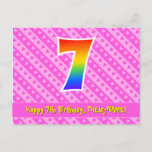 [ Thumbnail: 7th Birthday: Pink Stripes & Hearts, Rainbow 7 Postcard ]