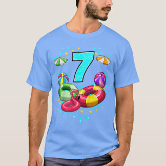 7th Birthday Pool Party 7 Years Old Beach Ball Sum T-Shirt