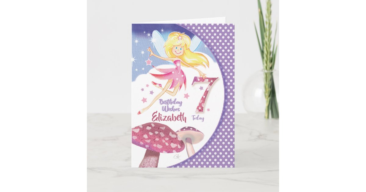 7th Birthday, Pretty Mushroom Fairy Card | Zazzle