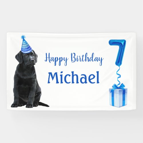 7th Birthday Puppy Theme_ Cute Dog Blue Boy Pawty Banner