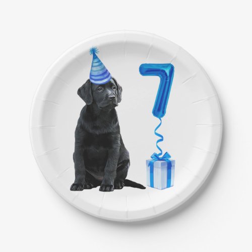 7th Birthday Puppy Theme_ Cute Dog Blue Boy Pawty Paper Plates