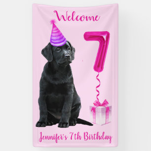 7th Birthday Puppy Theme- Cute Dog Pink Girl Pawty Banner