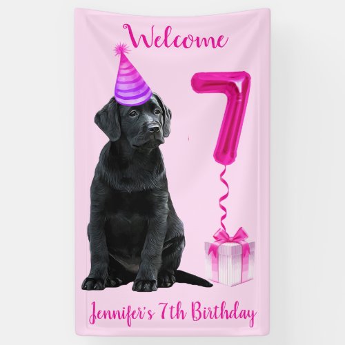 7th Birthday Puppy Theme_ Cute Dog Pink Girl Pawty Banner