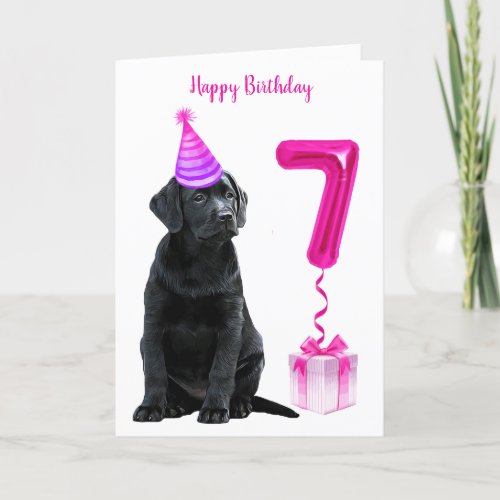 7th Birthday Puppy Theme_ Cute Dog Pink Girl Pawty Card