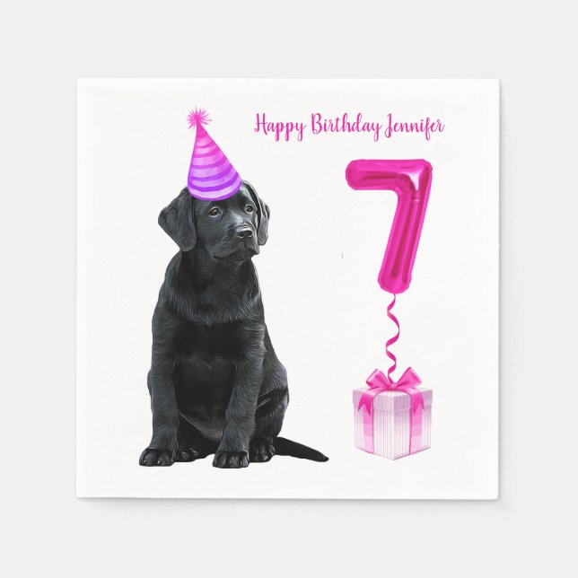 7th Birthday Puppy Theme- Cute Dog Pink Girl Pawty Napkins (Front)