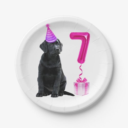 7th Birthday Puppy Theme_ Cute Dog Pink Girl Pawty Paper Plates