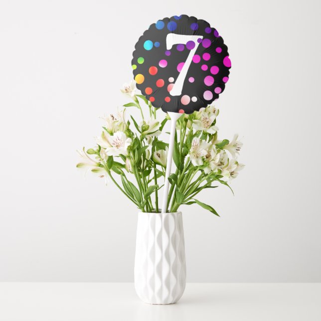 7th Birthday Rainbow Dots on Black   Balloon (Vase)