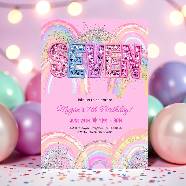 7th Birthday Rainbow Invitation (Creator Uploaded)