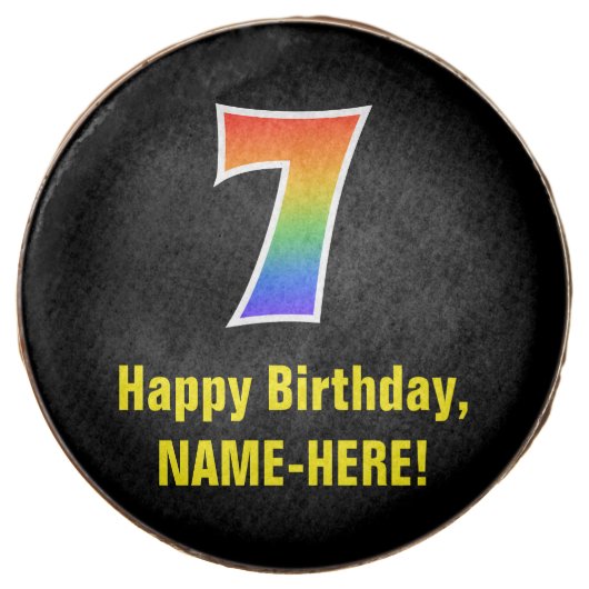 7th Birthday - Rainbow Spectrum Pattern Number 7 Chocolate Covered Oreo (Front)
