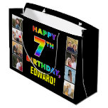 [ Thumbnail: 7th Birthday: Rainbow Text, Custom Photos & Name Gift Bag ]