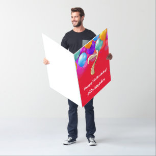 7th Birthday Red & Gold Balloon Extra Large Jumbo Card