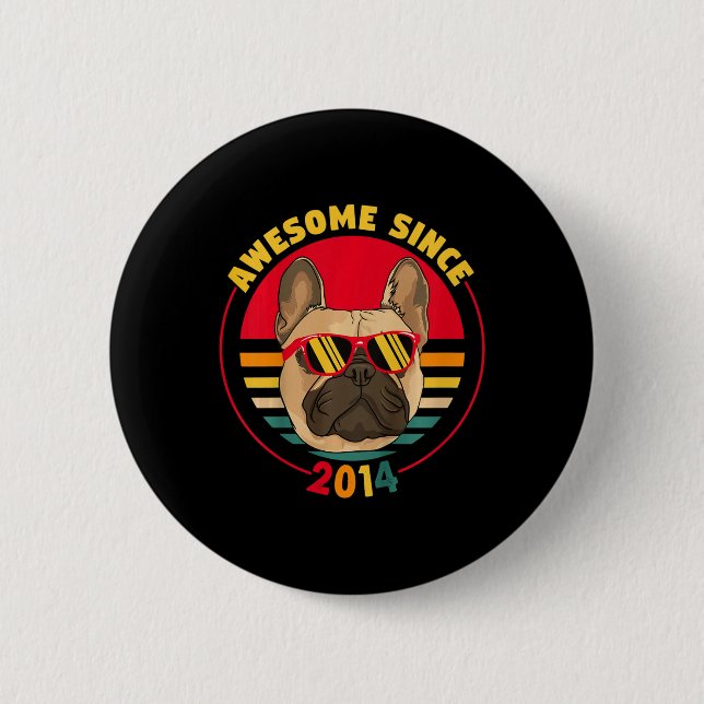 7th Birthday Retro French Bulldog Awesome Since 20 Button (Front)