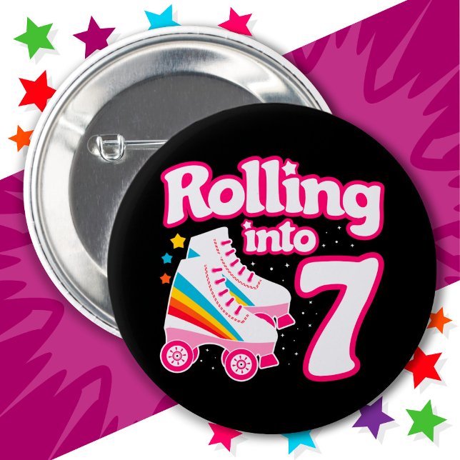7th Birthday Roller Skating 7 Years Old Skate Button (Creator Uploaded)