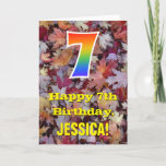 [ Thumbnail: 7th Birthday; Rustic Autumn Leaves; Rainbow "7" Card ]