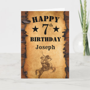 7th Birthday Rustic Country Western Cowboy Horse Card