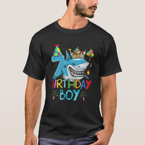 7th Birthday Shark Ocean Theme Party 7 Years Old F T_Shirt