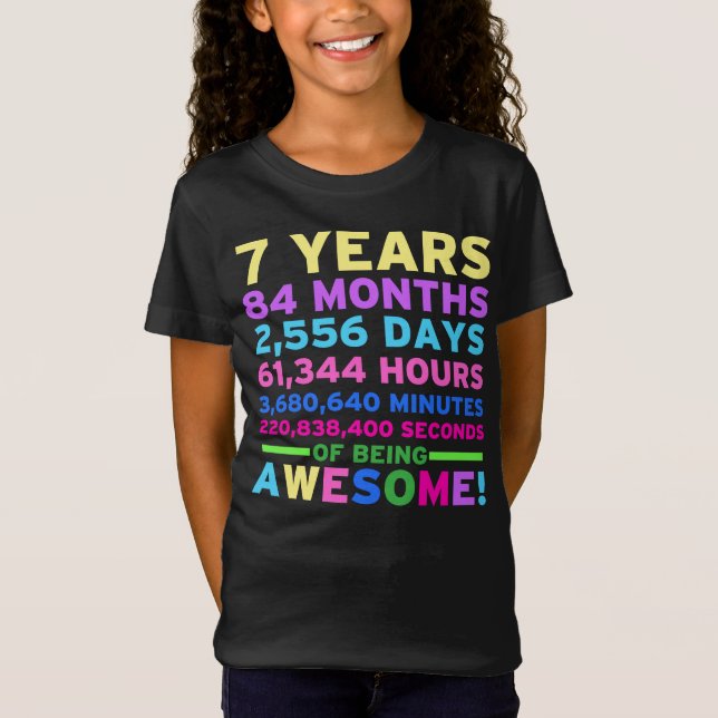 7th Birthday Shirt Boy Girl Seven Years of Awesome (Front)