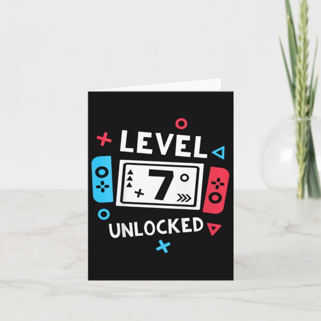 7th Birthday Shirt Boy Level 7 Unlocked Video Game Card (Front)