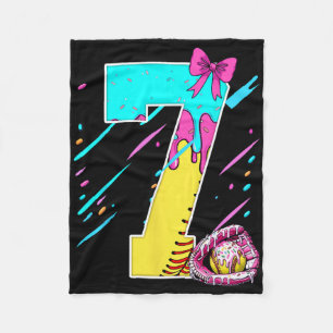 7th Birthday Softll Ice Cream Drip Bow 7 Years Kid Fleece Blanket