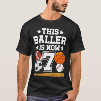 7th Birthday Sports Birthday Party Seven Year Old  T-Shirt