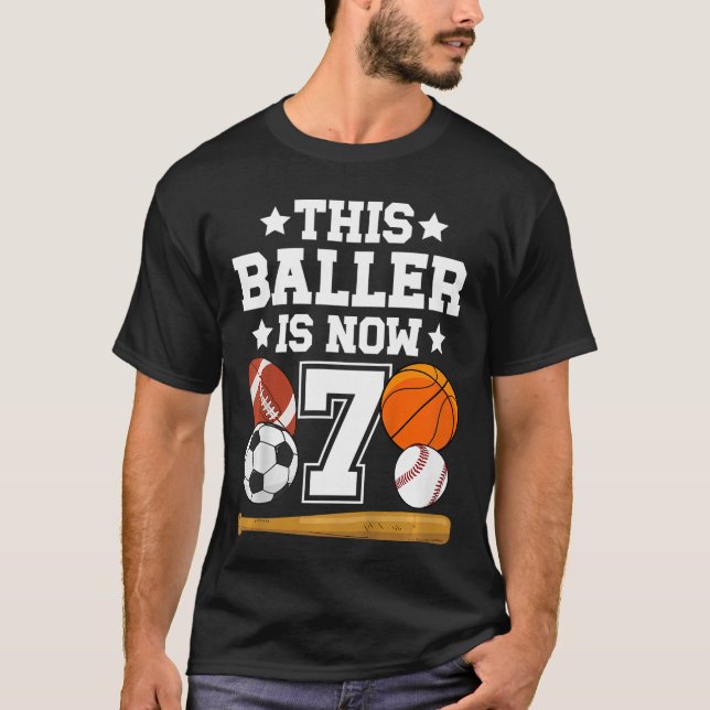 7th Birthday Sports Birthday Party Seven Year Old  T-Shirt (Front)