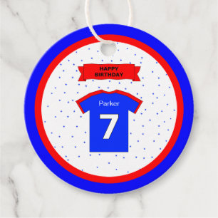 7th birthday thank you red white blue sports stars favor tags