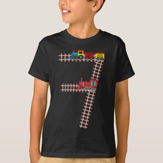 7th Birthday Train Railroad Themed 7 Year Old Boys T-Shirt (Front)