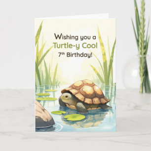 7th Birthday Turtley Cool Realistic Tortoise Pond Card
