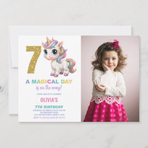 7th Birthday Unicorn Birthday Invitations photo
