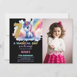 7th Birthday Unicorn Birthday Invitations photo