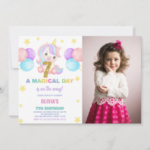 7th Birthday Unicorn Birthday Invitations photo