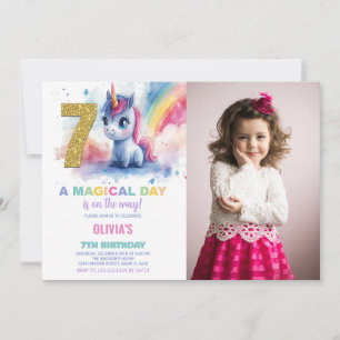 7th Birthday Unicorn Birthday Invitations photo