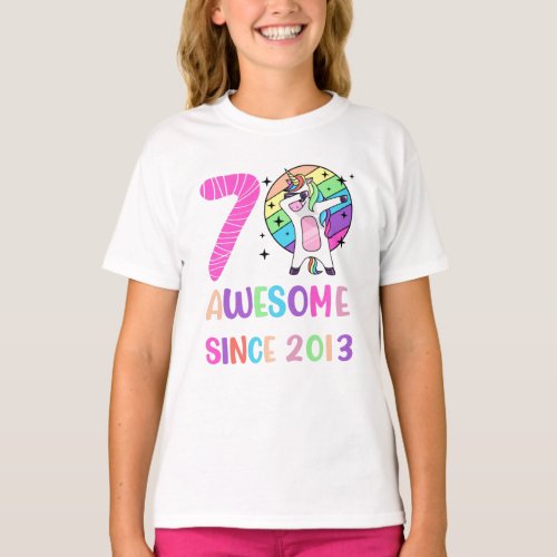 7th Birthday Unicorn Dabbing 7 Years Old T_Shirt
