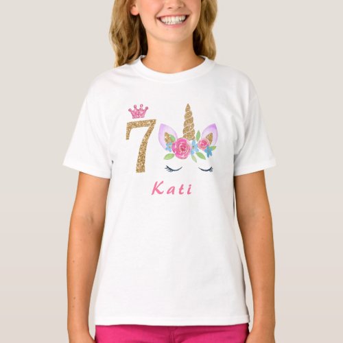 7th Birthday Unicorn Dabbing personalized name T_Shirt