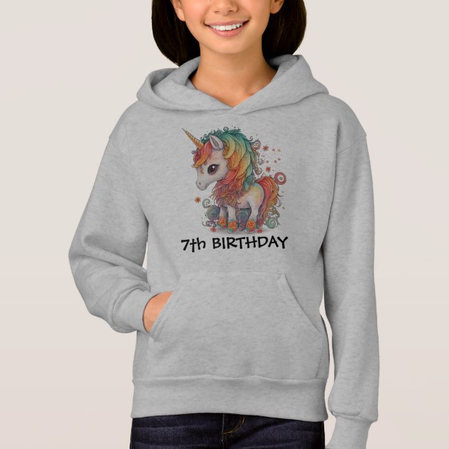 7TH BIRTHDAY UNICORN KIDS T-SHIRT HOODIE (Front)