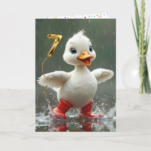 7th Birthday White Duckling In a Rain Puddle  Card