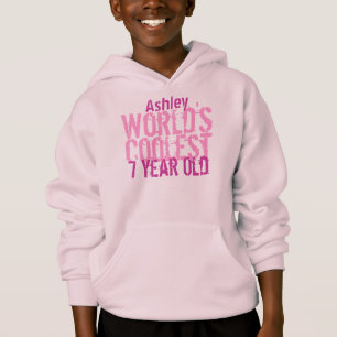 7th Birthday World's Coolest 7 Year Old Pink Hoodie
