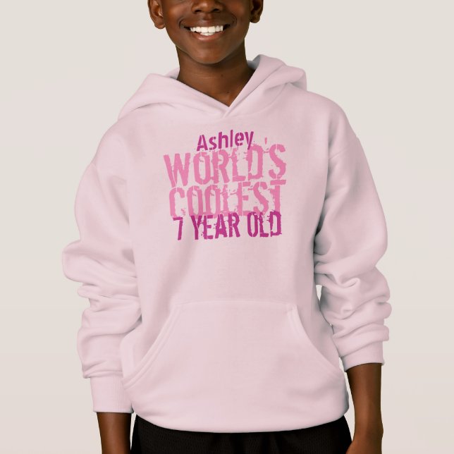 7th Birthday World's Coolest 7 Year Old Pink Hoodie (Front)