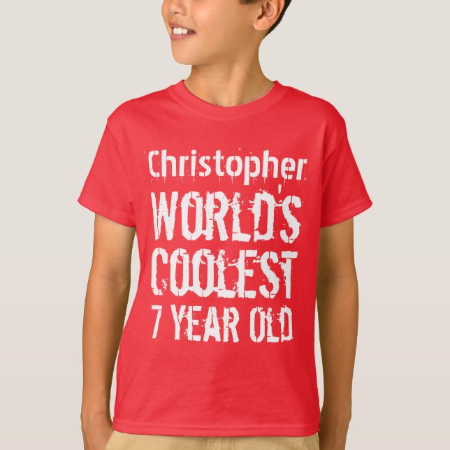 7th Birthday World's Coolest 7 Year Old RED 2 T-Shirt (Front)