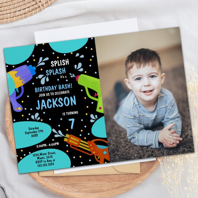 7th Black Green Photo Water Gun Invitations (7th Black Green Photo Water Gun Invitations)