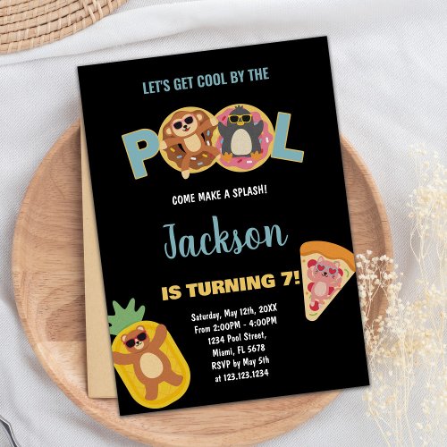 7th Black Monkey Pool Birthday Invitations