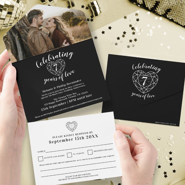 7th black onyx wedding anniversary RSVP photo All In One Invitation (Creator Uploaded)