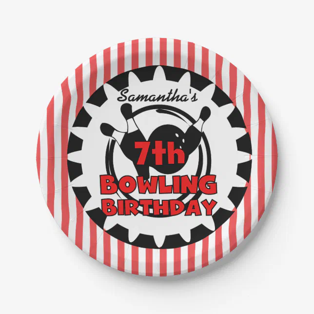 7th Bowling Sports Birthday Paper Plates Zazzle
