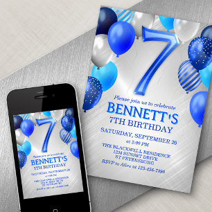 7th Boys Blue Birthday Invitation