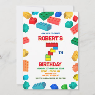 7th Building Blocks Birthday invite, Construction Invitation