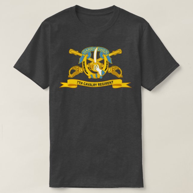 7th Cavalry Regiment w Br Ribbon T-Shirt (Design Front)