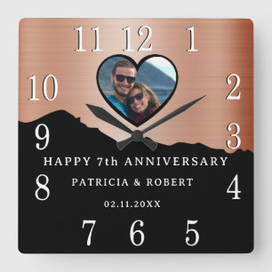 7th Copper Anniversary Traditional Modern Photo Square Wall Clock