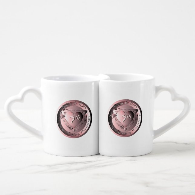 7th Copper Medallion Wedding Anniversary Coffee Mug Set (Front Nesting)